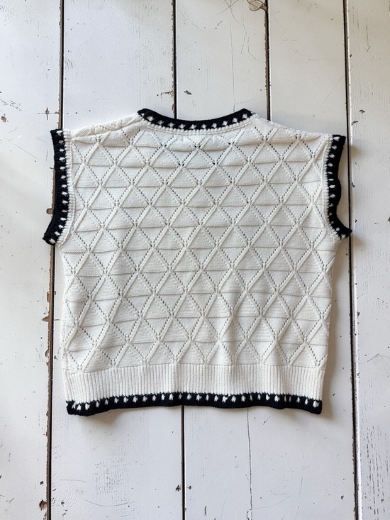 Pinch Cream Sweater Vest Black Trim Textured Knit Size M - Picture 3 of 7